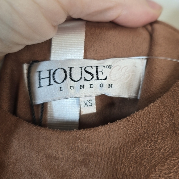 House Of CB Alanis Brown Faux Suede Fitted Midi Dress XS - Picture 9 of 12